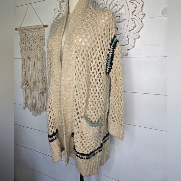 Zadig and Voltaire Cream Crochet Knit Merino Wool Open Front Pix Hook Ca… - Picture 4 of 7